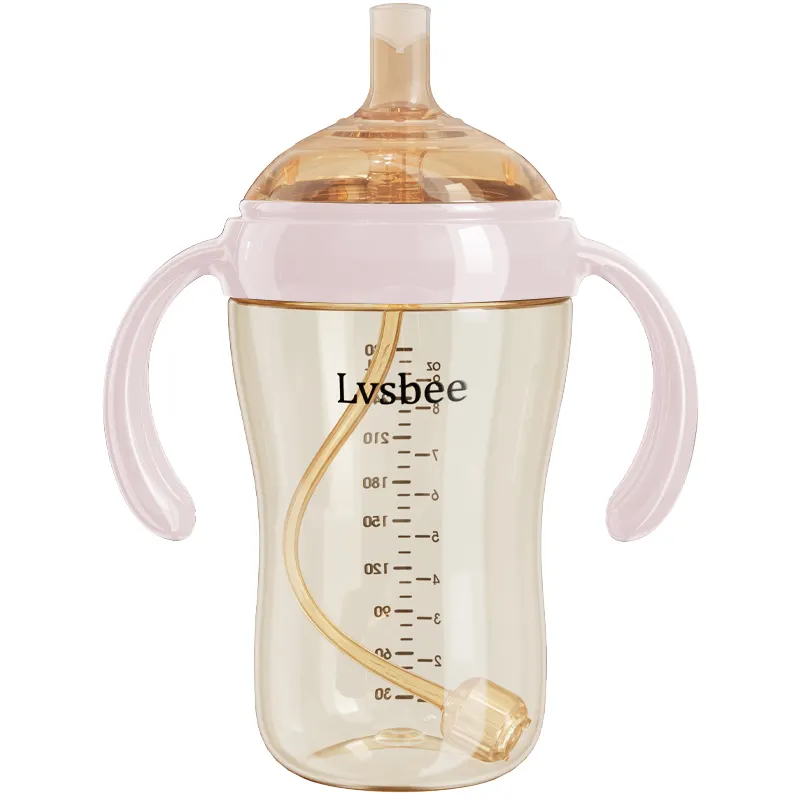 Pabrik 280ML/9oz lebar leher anak-anak pelatihan cangkir BPA bebas BPA anti-menjatuhkan botol air bayi dengan sedotan terbuat dari silikon dan PPSU