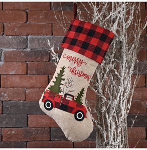 <b>Red</b> Black Buffalo Check <b>Christmas</b> Truck Series Embroidery <b>Stocking</b> Polyester 46x23cm <b>Christmas</b> Decorations - Product Image 2