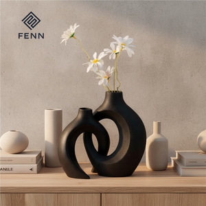 FENN Vaso Moderno Nordico in Ceramica, Ornamento Unico Artigianale, <span class=keywords><strong>Vasi</strong></span> per Fiori Secchi Idroponici, Vaso da Matrimonio in Ceramica Nera all'Ingrosso - Product Image 4