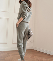 Sweat à capuche laine cachemire femmes pull cardigan haut pantalon long ensemble assorti Sport