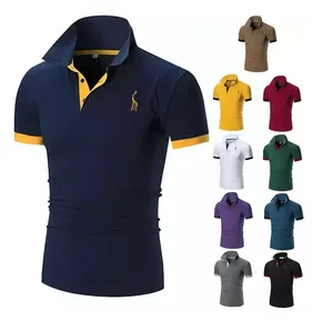 Customized wholesale men's V-neck Polo shirt short sleeved heavy weight organic cotton logo short sleeved Polo shirt