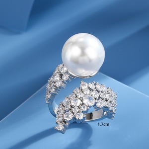 French Style Pearl <b>Ring</b> With Full Diamond Zircon Setting Adjustable <b>Opening</b> For Women Party Jewelry - Product Image 3