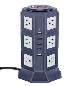 Modern Factory Price Electrical Wholesale Desktop Power Socket 2M Extension Cord 12 Outlet Power Strip 5 Port USB Power Stations