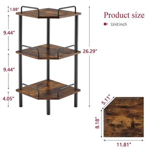 Estante de Almacenamiento Multifuncional de Esquina, de Madera de Bambú, Tipo Poligonal, Color Madera Quemada, para Sala de Estar - Product Image 3