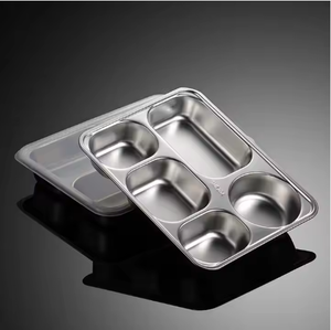 5コンパートメントインドThaliランチトレイ304ステンレス鋼冷圧延ファーストフード食堂分割ディナーメスプレートスチールふた - Product Image 3
