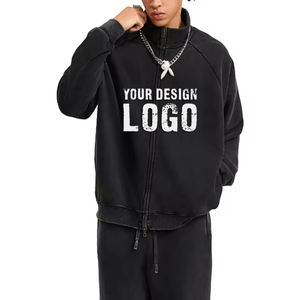 Sudadera con Capucha para Hombre, Estilo Cardigan con Cierre, Hombros Caídos, para Otoño e Invierno, al por Mayor, OEM, Lavada, con Forro Polar, Cuello Alto, Cierre Completo - Product Image 4