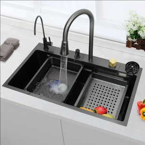 Black Durable Single Bowl Waterfall <strong>Sink</strong> Kitchen Multi Function Stainless Steel Undermount Kitchen <strong>Sink</strong>