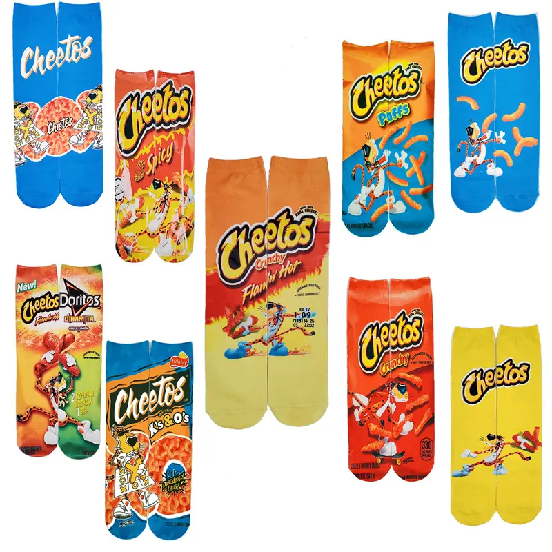 Offre Spéciale Skittles Cheetos Chips De Pommes De Terre Tube De Nourriture Soufflée Longs Bas Chaussettes Imprimées Par Transfert Thermique 3d