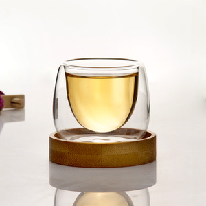 Hot Sale 80ml Small clear Double Wall Glass Tea <strong>Cup</strong> <strong>Set</strong> With Wooden Base - Product Image 6