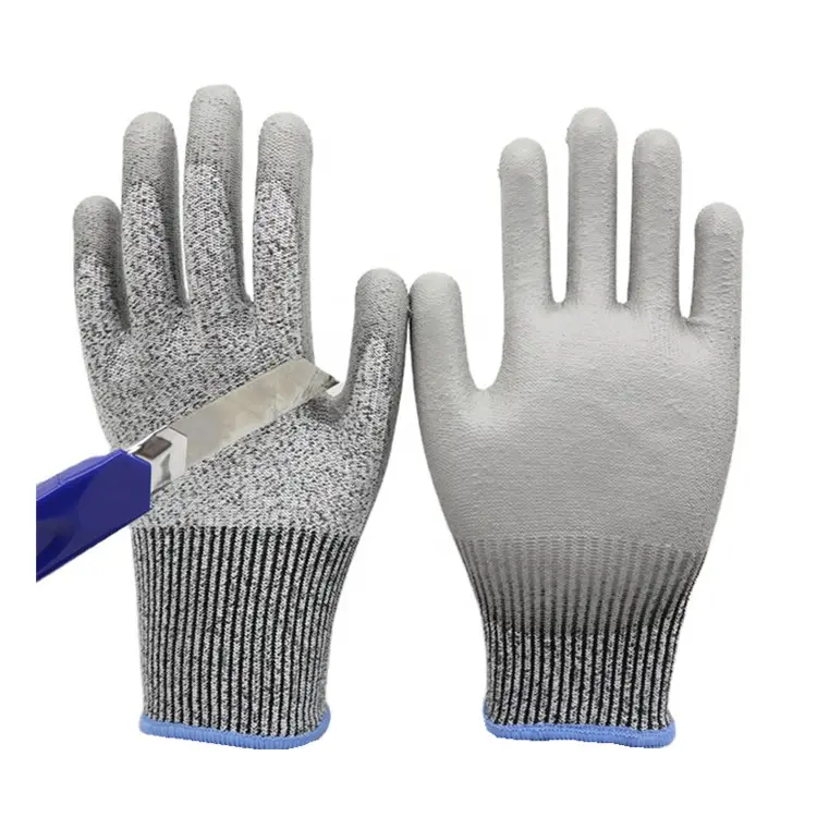 Glass industry HPPE PU construction work gloves anti cut gloves