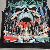 Camiseta Gráfica de Streetwear Estadounidense con Estampado de Calavera Anime y Pedrería, Sin Mangas, de Marca de Diseñador, con Efecto Lavado, para Hombre, Majestik
