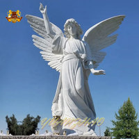 Statue d'ange féminine en marbre blanc naturel d'Italie, sculpture artisanale sur mesure grandeur nature pour la décoration extérieure de jardin et de maison