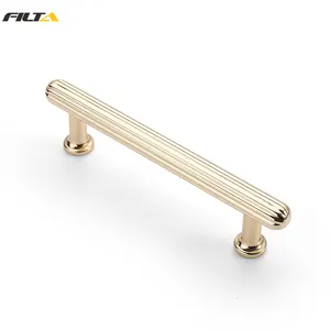 Wholesale T-shaped Knurled Cabinet Handle Brushed Brass Knurling Door Pull Handle And Flower Knob 3912