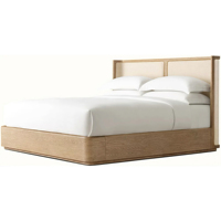 Lit double haut de gamme en bois massif avec tête de lit rembourrée confortable à double panneau en chêne, design écologique, style luxe léger moderne pour