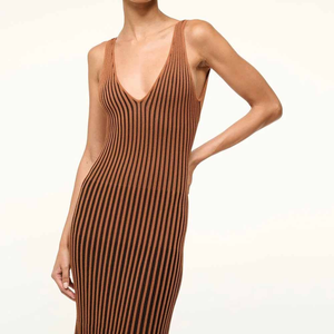 Abito Slip-On personalizzato senza maniche in <span class=keywords><strong>maglia</strong></span> a coste con scollo a V profondo lavorato a <span class=keywords><strong>maglia</strong></span> abiti Casual lavorati a <span class=keywords><strong>maglia</strong></span> - Product Image 4