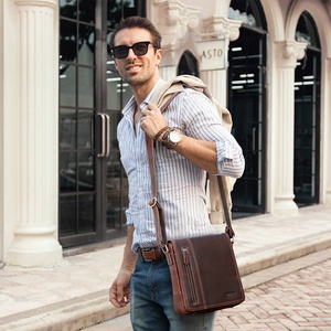 Bolso Mensajero de Cuero Genuino Vintage de CONTACT'S para Hombre, Diseño de Solapa, Bolso de Hombro, Bandolera, para iPad de 7.9 Pulgadas, para el Trabajo Diario - Product Image 6