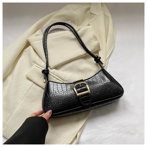 Borsa Baguette Vintage da Donna in Pelle PU Goffrata Coccodrillo con Dettaglio Fibbia Metallica - <span class=keywords><strong>Mini</strong></span> Borsa a Spalla Sottobraccio per Uso Quotidiano - Product Image 4