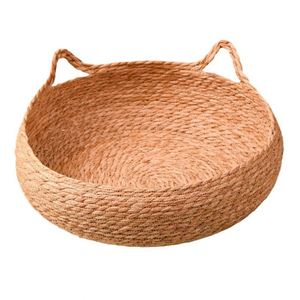 Lit pour chat en paille tressée à la main, panier respirant en rotin pour animaux de compagnie, nid de sommeil frais d'été avec coussin doux amovible - Product Image 4