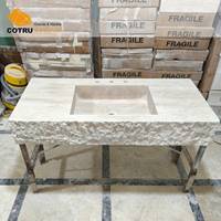 Vasque de salle de bain en travertin beige à poser Cotrustone, vasque de douche en travertin