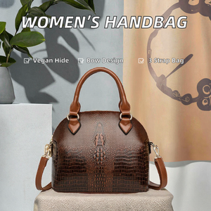 OEM Factory Unisex Handbag with Three Straps Faux Leather Zipper Closure Polyester Lining Bow Pattern Boston Shape Dress Style - Product Image 2