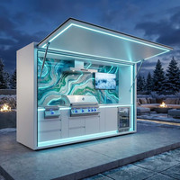 Station de barbecue extérieure intelligente intégrée : Conception de meuble motorisé avec finition en résine fluide pour villas