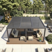 Pergola bioclimatique moderne de luxe en aluminium, 4x6m 6x7m avec porte coulissante en verre et toit à lames orientables étanche pour aménagement paysager de villa