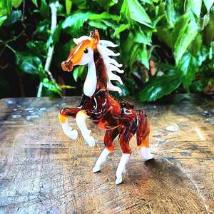 Figura de Caballo de Cristal Hecha a Mano, Escultura de Animal con Crin y Cola Marrones y Blancas, Decoración para el Hogar - Product Image 6