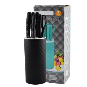 Vente en gros d'usine, ensemble de couteaux de cuisine 7 en 1, couteaux en acier inoxydable, support de rangement pour couteaux en forme de cylindre, plusieurs couleurs disponibles - Product Image 3