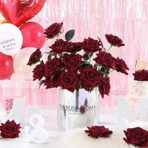 Roses bordeaux artificielles en gros, fleurs en velours à longue tige, fausses roses pour la Saint-Valentin, les mariages et les bouquets de <span class=keywords><strong>mariée</strong></span> - Product Image 3
