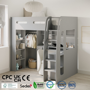 Современная двухъярусная кровать-чердак из МДФ с рабочим столом и шкафом для взрослых и детей - Product Image 2