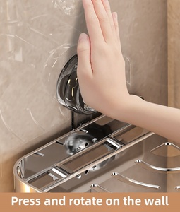 Étagère de salle de bain chromée à fixation murale avec ventouses, organisateur compact à un seul niveau pour rangement sous la douche - Product Image 3