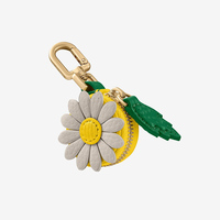 Porte-clés en cuir fait main personnalisé avec logo, motif dessin animé mignon, fleur, breloque de sac, accessoires, anneau métallique, étui pour traceur GPS - Mont Yanzhi