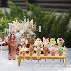 Soporte de bambú en forma de cono para helados, soporte de 12 orificios para sushi y palomitas de maíz, expositor de 2 niveles en forma de cono para gofres - Product Image 4
