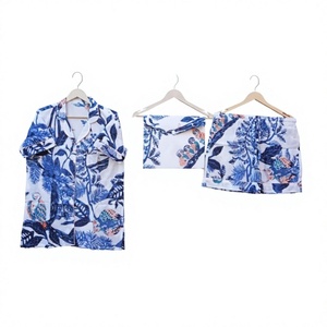 Luxury Floral Print Knitted Cotton Shorts PJ Set Women Breathable Quick-Dry Smooth Romantic Elegant Summer Night Wear Casual - Product Image 1