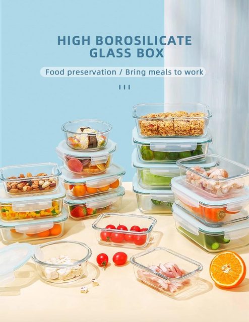 Microwave Safe Borosilicate Glass Newborn Meal Prep Bento Box Leakproof Stackable Dishwasher Safe Fresh Keep Container