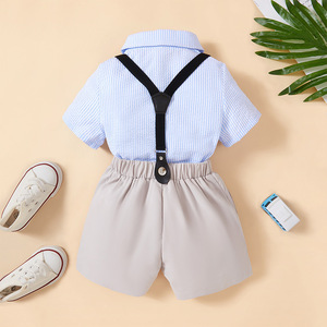 Ensemble élégant 2 pièces pour tout-petits garçons : chemise boutonnée et <span class=keywords><strong>short</strong></span> à bretelles pour anniversaires, banquets et occasions spéciales - Product Image 3