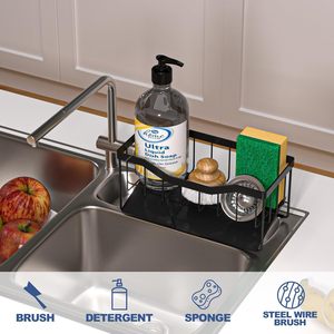 Meilleur <span class=keywords><strong>porte</strong></span>-éponge en acier inoxydable pour évier de cuisine avec plateau de vidange automatique Organisateur de caddie Stockage de savon à vaisselle à vidange automatique pour comptoir - Product Image 3