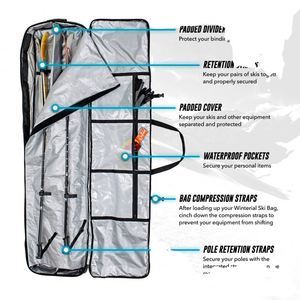 Bolsa de viaje Winterial para esquís dobles con ruedas, compartimentos de almacenamiento y doble acolchado reforzado, perfecta para - Product Image 3