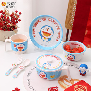 Wuhe Doraemon Childrens Tableware Set Food Grade Melamine Bowl Cup Fork Spoon Kids Dining Cartoon Design - Product Image 1