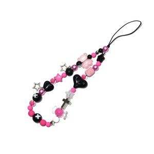 Customized Cute Handmade Eco-Friendly Zinc Alloy Beaded Short Wrist Phone Chain Sweet Candy Color Carabiner Keychain Promotion
