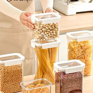Airtight Moisture Proof Thick Clear <b>Plastic</b> Storage Jars Square Visible <b>Container</b> for Grain <b>Cereal</b> Snack Kitchen Storage - Product Image 5