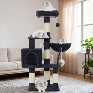 <span class=keywords><strong>Arbre</strong></span> à <span class=keywords><strong>chat</strong></span> moderne haut de gamme avec structure d'escalade et mur à gratter en feutre - Étagère à plusieurs niveaux, design avancé, emballé en carton - Product Image 6