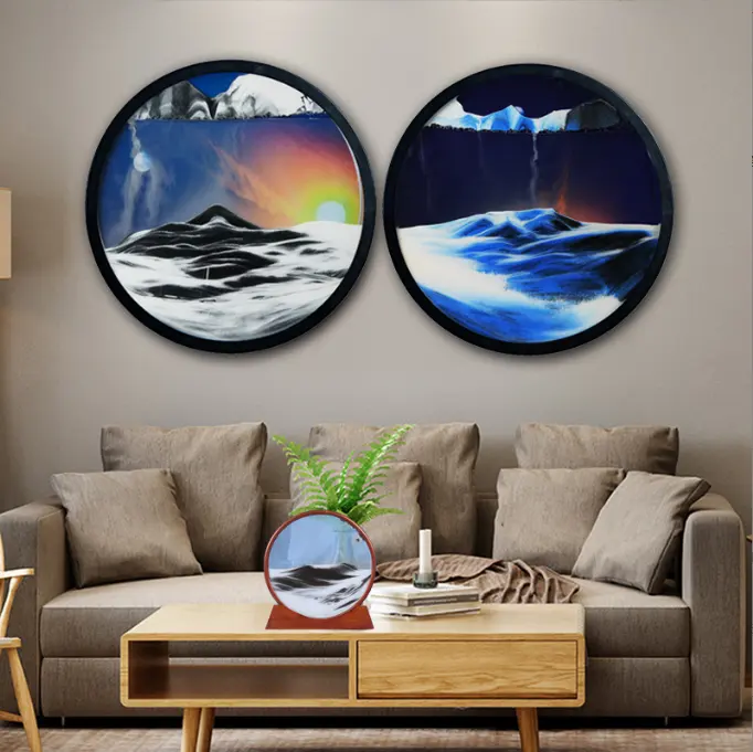Wall Mounted Sand Painting Sand Frame Living Room Decoration Round Glass Moving Sand Art 3D Home Decoration Gift Box Love Europe