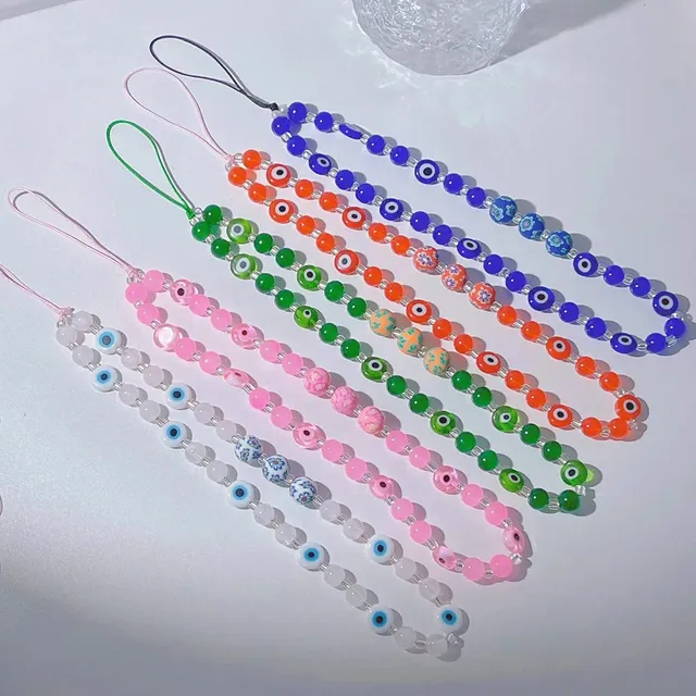 Eye of Evil Beaded Mobile Phone Chain Charm Women Wrist Pendant Anti Loss Lanyard Strap for Phone Jewelry Accessories