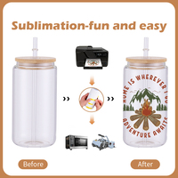 US RTS 16oz tasse en verre de sublimation transparente avec couvercle en bambou pour sublimation bricolage transfert de chaleur Mason Jar tasse à bière gobelet en verre