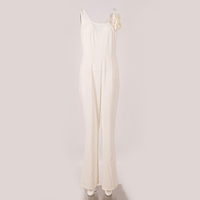 Combinaison formelle pour femme à col carré, sans manches, couleur crème unie, avec décor floral 3D, taille haute et jambes larges