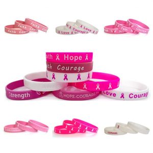 Bracelets en silicone Espoir, Foi, Force, Courage – Bracelets de sensibilisation au cancer, bracelets sportifs en silicone avec ruban rose - Product Image 1