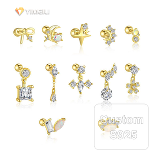 Collection de Boucles d'Oreilles YML&S925 Plaquées Argent Or avec Étoiles et Lunes en Zircon Cubique : Styles Assortis de Boucles d'Oreilles pour Femmes - Product Image 1