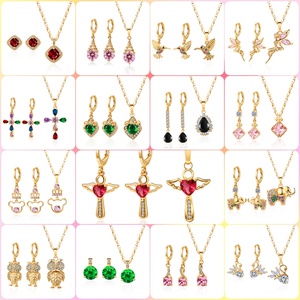 Bijoux HD, nouveau style, plaqué or 18 carats, zircon cubique coloré, ensembles de <span class=keywords><strong>collier</strong></span> et boucles d'oreilles de mariage pas chers - Product Image 2
