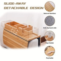 Plateau d'accoudoir de canapé en bambou avec plateau de table de canapé pliable anti-dérapant détachable porte-gobelet de canapé plateau de bras de canapé